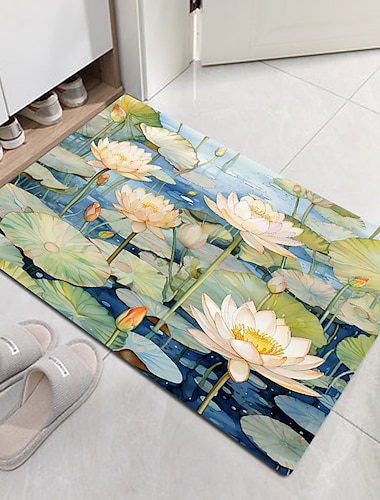  Aquarell-Lotus-Fußmatte, Fußmatten, waschbare Teppiche, Küchenmatte, rutschfester, ölbeständiger Teppich, Innen- und Außenmatte, Schlafzimmer-Dekoration, Badezimmermatte, Eingangsteppich