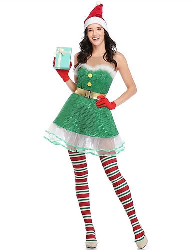  Elf Sexy kostuums Fancy Kerst Jurk Cosplay Kostuums Dames Kerstmis Cosplay Kostuum Volwassenen Kerstmis Maskerade Kerstmis Feest Kleding Riem Hoed