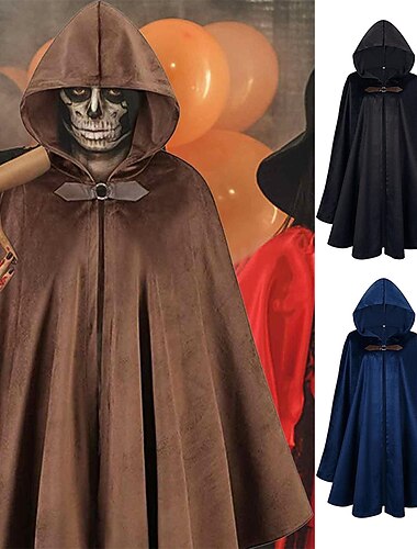  Retro Vintage Medieval Renascentista Capa manto com capuz Bruxa Pirata Viking Fantasia Mulheres Celta Viking Fantasia Dia Das Bruxas Carnaval Baile de Máscaras Festa LARP Adulto Capa Todas as Estações