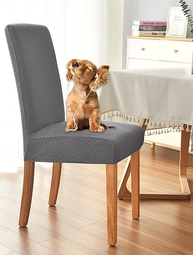  Funda elástica para silla de comedor, 6 piezas, para mascotas, con respaldo alto, de licra, color burdeos y rojo, con protector inferior elástico para comedor, ceremonia de boda, duradera, lavable