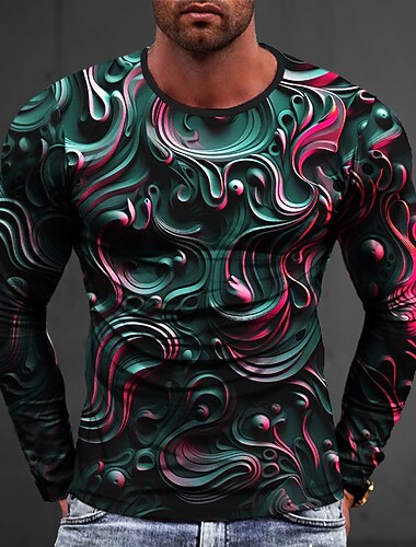  Herre Grafisk Abstrakt T skjorte Langermet T skjorte 3D-utskrift Crew-hals Skjorte Mote Designer Fritid Sport & Utendørs Ferie Ut på byen Sølv Svart Hvit Vår & Vinter Klær S M L XL 2XL 3XL 4XL