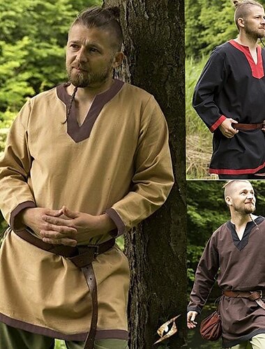  Rétro Vintage Médiéval Renaissance Blouse / Chemise Tunique Ren Faire Pirate Guerrier Chevalier Couleur Unie Homme Viking Fantaisie Halloween Carnaval Mascarade Halloween Mascarade LARP Adulte Chemise