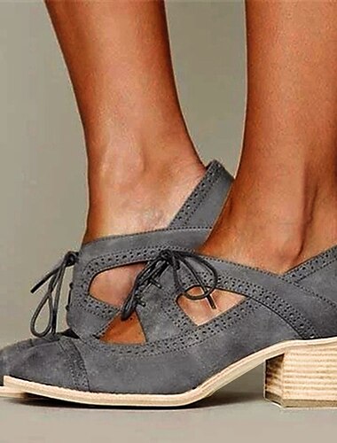  Pentru femei Tocuri Sandale Oxfords Mărime Plus Size Sandale Cizme Cizme de vară Birou Muncă Zilnic Culoare solidă Ghete Botine Vară Toc Îndesat Vârf ascuțit Elegant Epocă Modă PU Dantelat Negru Maro
