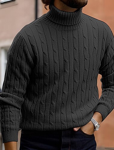  Hombre Abrigo de cuello alto Pulóveres Pull-over Estriado Cable Tejer De Punto Plano Cuello Alto Mantiene abrigado Contemporáneo moderno Ropa Cotidiana Noche Ropa Otoño invierno Negro Blanco M L XL