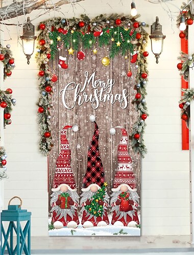  Adornos navideños para puertas, cubiertas para puertas, gnomos, tapiz para puertas, decoración de cortinas para puertas, telón de fondo navideño, pancarta para puerta de entrada, decoración para