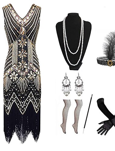  Retro Vintage Goldene Zwanziger 1920er Flapper Kleid Cosplay Kostüm Outfits Der große Gatsby Hochzeitsgast Pailletten Quastenfransen Damen Weihnachten Halloween Karneval Halloween Party / Abend