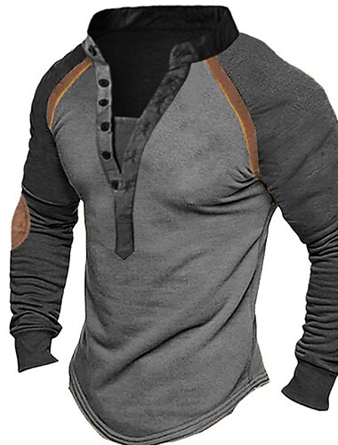  Herre T-skjorte med knapp T skjorte Henly-skjorte T-skjorte Langermet Henley Vår & Vinter Fargeblokk Mote Designer Grunnleggende Lapper Feriereise Gate Ut på byen Grønn Kakifarget Grå Topp T-skjorte