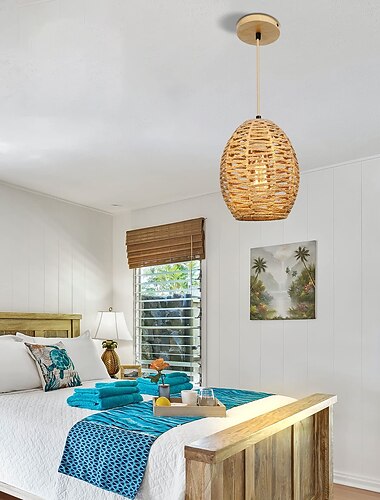  מנורת תליון קש יצירתי בעבודת יד מנורת תליון רטרו מנורת תלויה ארוגה מנורת תלייה ארוגה אהיל נצרים גוף תאורה לשולחן אוכל מסעדה 110-240v