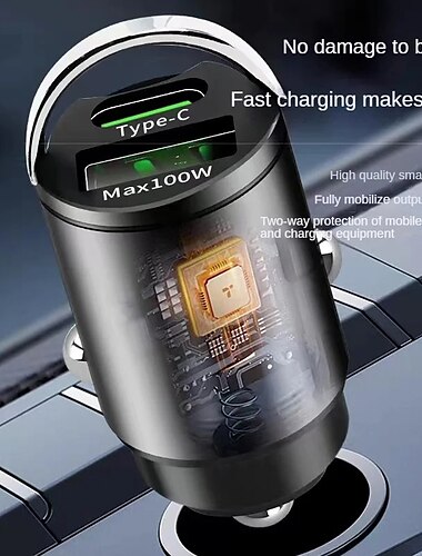 autolader usb type-c snel opladen metalen trekring mini-autolader aanstekeradapter auto-accessoires
