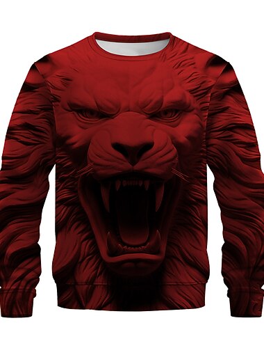  Hombre Graphic León Sudaderas Sudadera con capucha Manga Larga Camisa de entrenamiento Cuello Barco Moda Diario Casual Impresión 3D Vacaciones Festivos Noche Estampado Primavera & Otoño