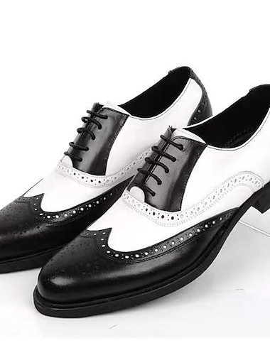  svarta och vita brogue oxfordskor för män med vingspetsdesign, perforerade detaljer för formella evenemang och festbröllop