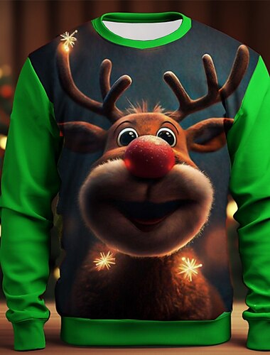  Herren Graphic Jeder Elch-Weihnachten Sweatshirts Pullover Pullover Sweatshirt Langarm Sweatshirt Rundhalsausschnitt Modisch Täglich Brautkleider schlicht 3D-Druck Urlaub Festtage Ausgehen Bedruckt