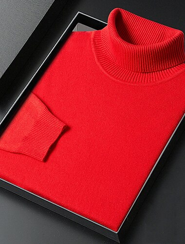  Herren Pullover Rollkragenpulli Weihnachtspullover Gerippt Stricken Standard Strick Glatt Rollkragen warm halten Moderne zeitgenössische Freizeitskleidung Ausgehen Bekleidung Herbst Winter Schwarz