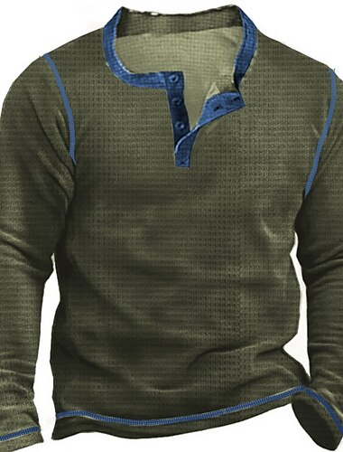  Herren Waffel-Henley-Hemd Tee langarmshirt Glatt Henley Outdoor Casual Langarm Taste Bekleidung Modisch Designer Komfortabel