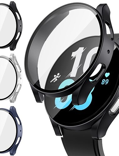  3 Pack Uhrengehäuse mit Displayschutzfolie Kompatibel mit Samsung Galaxy Watch 5 40mm / Watch 5 44mm / Uhr 4 40mm / Uhr 4 44mm Kratzfest Robust Stoßfänger-Vollabdeckung Gehärtetes Glas / Harter PC
