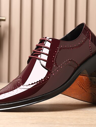  Heren bordeauxrode lakleren wingtip oxford schoenen – klassieke brogue dress schoenen voor bruiloften, zakelijke en formele evenementen