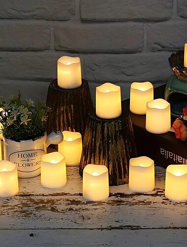  24 Uds vela led sin llama creativos deseos luz led con forma de vela pequeña vela blanca cálida sin llama decoración navideña para halloween luz de vela