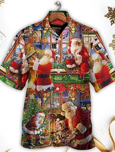  jul skjorter med trykt julenissen julenissen uformell utendørs gate høst turndown kortermet rød s m l skjorte