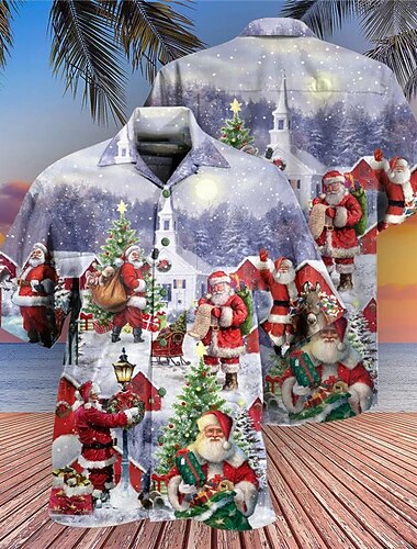  jul menns julescene trykte skjorter skjorter julenissen uformell utendørs gate høst turndown kortermet lilla s m l