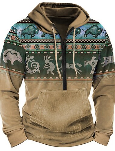 Herren Farbblock Stammes Hoodie Sweatshirt Kapuze Hoodies Pullover Kapuzenpullover mit Reißverschluss Langarm Sweatshirt mit Kapuze Troyer Halber Reißverschluss Täglich 3D-Druck Festtage Ausgehen