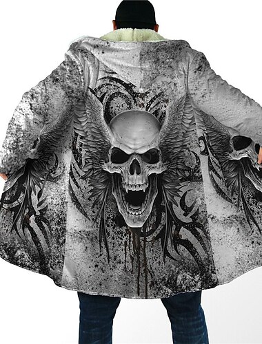  Herren Totem Wintermantel Fleecejacke Mantel Warm Atmungsaktiv Komfortabel Vintage Abstrakt Sport & Natur Freizeitskleidung Ausgehen Zip Tasche Bedruckt Herbst Winter Kapuzenpullover Langarm Schwarz