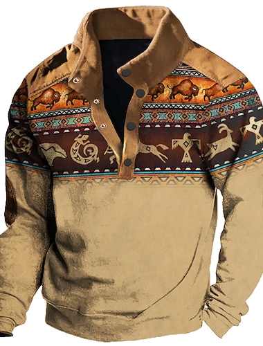  Herren Stammes Grafik-Drucke Sweatshirts Sweatshirt Pullover Zur Seite fahren Langarm Sweatshirt Ständer Täglich Ethnisch Brautkleider schlicht 3D-Druck Urlaub Ausgehen Strassenmode Knopf Frühling
