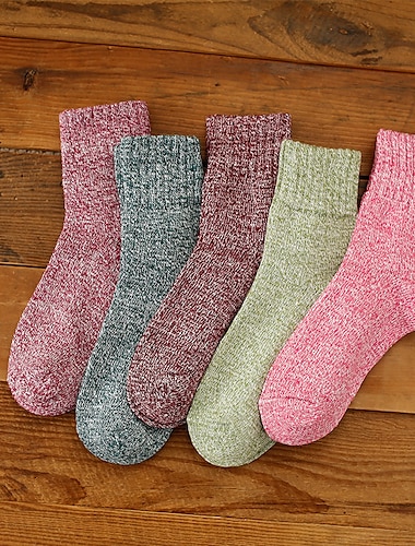 Damen Crew Socken Heim Täglich Feste Farbe Elasthan Acrylfasern Einfach Brautkleider schlicht warm halten Bequem 5 Paare