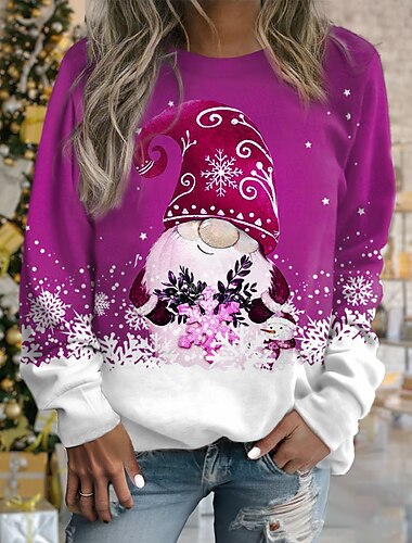  Pullover für Damen, Schneeflocke, Gnom, lässig, sportlich, rosa, rot, blau, Sportbekleidung, Festival, Rundhalsausschnitt, langärmelig, Oberteil, mikroelastisch, Herbst&amp;Winterkomfort,