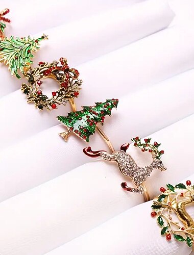 6 ピース/セット クリスマス ナプキン リング、ゴールデン ナプキン リング、クリスマスの装飾の装飾品、休日のナプキン ホルダー、ダイニング、記念日、誕生日、イースター、秋、ハロウィーン、感謝祭、