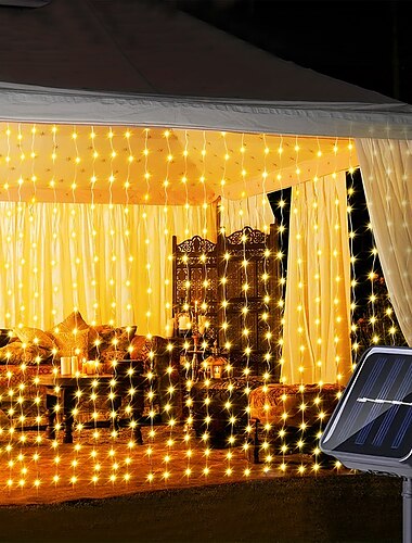  1 Packung 300/200/100 LED-Solar-Vorhangleuchte für den Außenbereich, Fernbedienung, 8 Beleuchtungsmodi, Lichterkette, IP65 wasserdicht, Kupferdraht-Lichter, Weihnachtsfeier, Hochzeit, Zuhause,