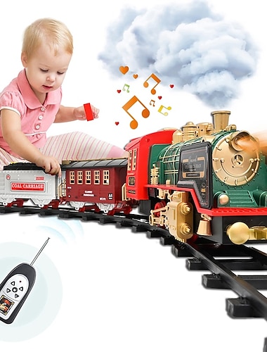  Coffret de train de Noël - batterie rechargeable et télécommande - autour du sapin de Noël avec musique de vapeur d'eau&amp;lumières - jouet de train électrique, jouets cadeaux pour enfants de 3, 4,