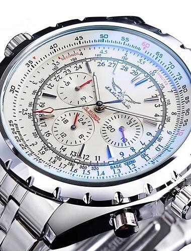  JARAGAR Mechanische Uhr für Herren Aviator Serie Militär wahre Männer Sport Automatik Uhr Luxus Edelstahl mechanische männliche Uhr Stunde leuchtende Armbanduhr blaue Glas