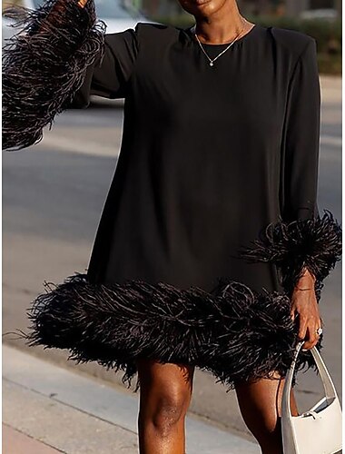  Dámské Černé šaty Mini šaty Slátanina Denní Rande Dovolená Elegantní Módní Tričkový Dlouhý rukáv Černá Fialová Fuchsiová Barva