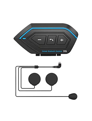  Starfire X6 Helm-Headset, Motorrad-Gegensprechanlage, Motorrad-BT-kompatibles Intercom-Stereo-Headset für Mobiltelefone