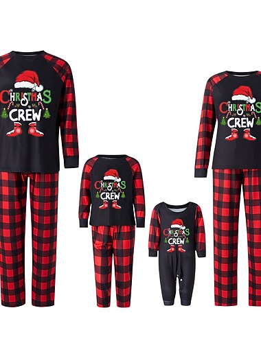 Family Christmas Pajamas Graphic Plaid Christmas Pattern Home Print Red Long Sleeve Mommy And Me Outfits Active Matching Outfits   Family Christmas Pajamas Graphic Plaid Christmas Pattern Home Print Red Long Sleeve Mommy And Me Outfits Active Matching Outfits
