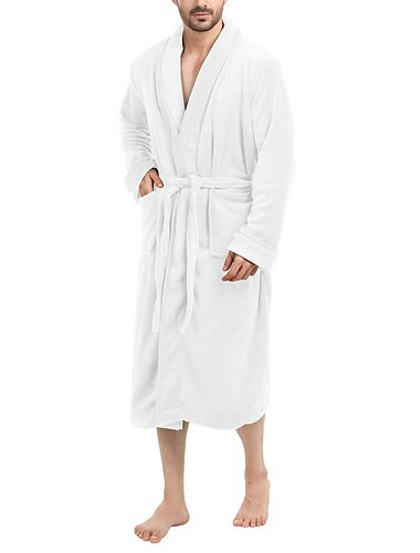  Hombre Pijamas Túnica Albornoces bata de baño Plano Elegante Casual Confort Hogar Diario Cama Franela Comodidad Templado Diseño Manga Larga Bolsillo Cinturón Incluido Otoño Invierno Negro Blanco