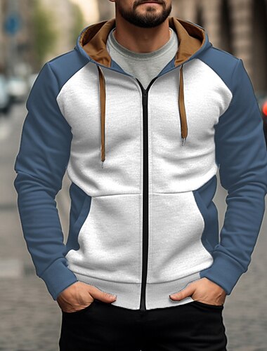  Homens Moletom com zíper Moletons com zíper Branco Verde Tropa Azul Marinha Marron Com Capuz Bloco de cor Zip Up Desportos e Ar livre Diário Feriado Poliéster Roupa de rua Legal Casual Primavera