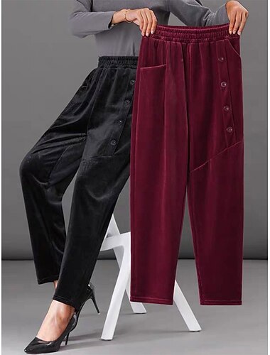  pantaloni da donna pantaloni in flanella di pile pantaloni a lunghezza intera moda streetwear strada all'aperto vino nero m l autunno inverno