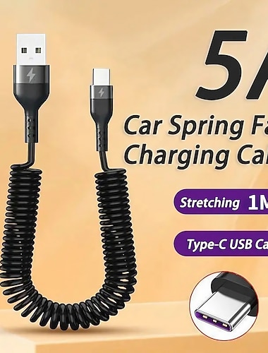  5a кабель для быстрой зарядки типа c микро-usb пружинный автомобильный USB-кабель для samsung xiaomi redmi poco huawei Honor аксессуары для телефонов подарок