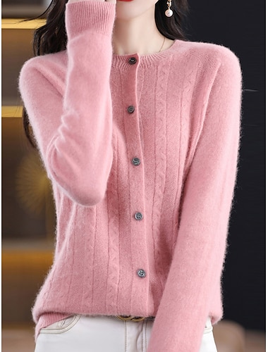  Pentru femei Bluza Jachetă de pulover Stil Nautic Cablu Tricotat Poliester Buton Tricotat Toamnă Iarnă Regulat În aer liber Ziua Îndrăgostiților Zilnic Șic Stradă Stilat Casual Manșon Lung Culoare