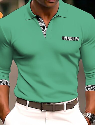  בגדי ריקוד גברים פולו סריג כבלים חולצות פולו גולף שרוול ארוך חולצות פולו צווארון מתקפל וינטאג' יום יומי\קז'ואל 3D דפוס סתיו חורף שחור לבן כחול כהה