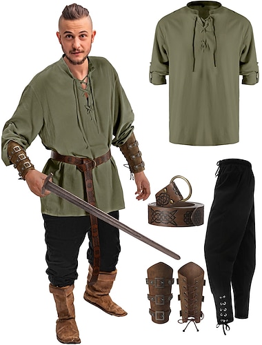  Retro Vintage Mittelalterlich Renaissance Hose Outfits Taillengürtel Ren Faire Pirat Wikinger Ranger Herren Vikinger Fantasie Halloween Karneval Maskerade Karneval Leistung Maskerade Erwachsene Hemd