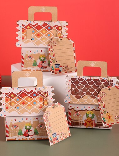  50 Stück Weihnachts-Lebkuchenhaus, kleines Haus, Süßigkeiten-/Keksschachtel, Weihnachts-Kraftpapier-Verpackungsbox, Geschenkbox für Weihnachtsgeschenke