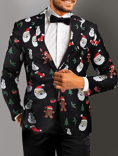 menns julestygge fest blazerjakke vanlig skreddersydd passform julenissen snømann enkeltspent enknapp til middag ballferie plus size xmas 2023