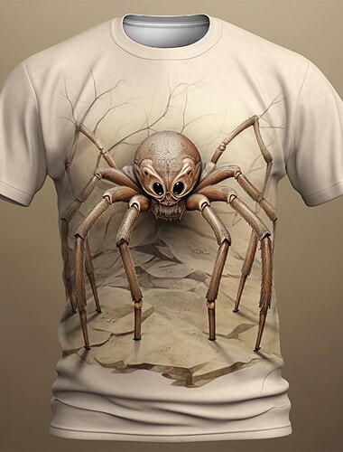  Halloween Herren Graphic Spinnen T Shirt Kurzarm T-Shirt 3D-Druck Rundhalsausschnitt Hemd Täglich Designer Retro Vintage Sports Outdoor Festtage Ausgehen Dunkelbraun Gelb Leicht Braun Frühling Sommer