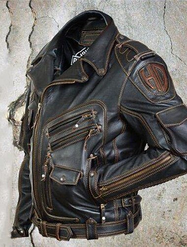  Ανδρικά Jeci Piele Μπουφάν Biker Vintage δερμάτινο μπουφάν ΕΞΩΤΕΡΙΚΟΥ ΧΩΡΟΥ Δρόμος Διατηρείτε Ζεστό Αδιάβροχο Τσέπη Άνοιξη, Φθινόπωρο, Χειμώνας, Καλοκαίρι Συμπαγές Χρώμα Κομψό στυλ street Αθλητικό