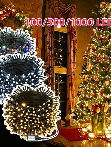  1000 led (328ft) kerstverlichting binnen en buiten, kerstverlichting voor in de boom, groene draad, binnen en buiten kerstverlichting voor in de kerstboom, op het terras, voor een elegante receptie voor een bruiloft
