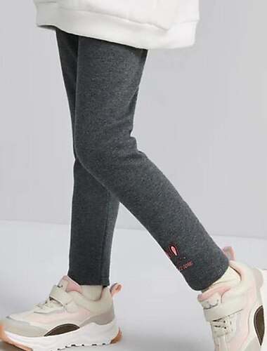  kinderkleidung Mädchen Mit Fleece gefütterte Leggings Feste Farbe Aktiv Schulanfang Baumwolle 7-13 Jahre Frühling Schwarz Rosa Hellgrau