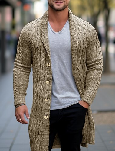  Pánské Svetr Svetr Cardigan Plést Tunika Pletený Bez vzoru Šálový límec protažení Moderní soudobé Denní nošení Jdeme ven Oblečení Zima Podzim Černá Velbloudí M L XL