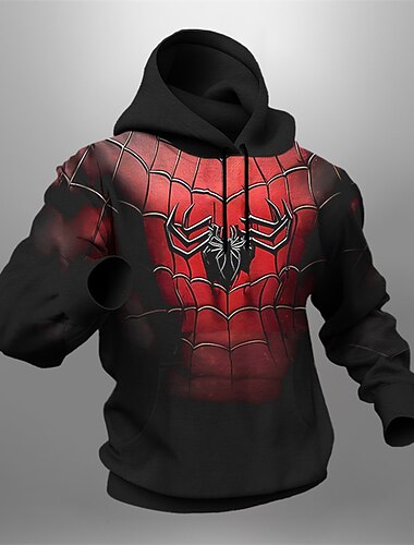  בגדי ריקוד גברים גראפי SPIDER קפוצ'ון קפוצ'ונים טרנינג קפוצ'ון שרוול ארוך סווטשירט עם ברדס עם קפוצ'ון אופנתי הדפסת תלת מימד חופשה ספורט חוץ חגים שחור אפור שחור דפוס כיס קדמי קיץ & אביב מְעַצֵב